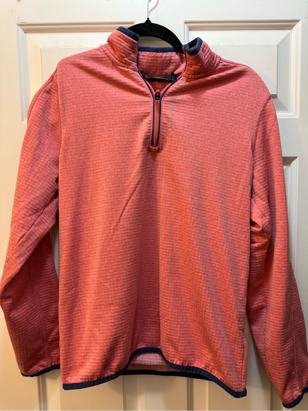 Vineyard Vines Coral Half-Zip Pullover with Navy Trim